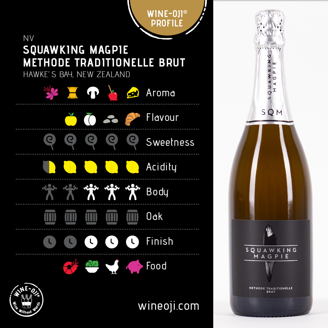 NV SQUAWKING MAGPIE METHODE TRADITIONELLE BRUT, HAWKE’S BAY, NEW ZEALAND